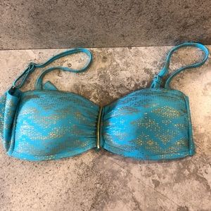 2Bamboo aqua / gold bikini top, 34-36 B/C